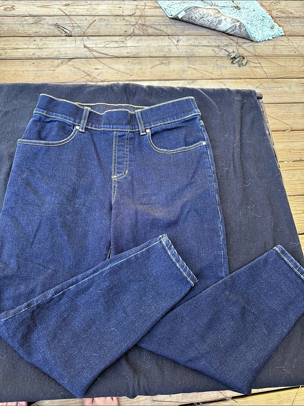 betabrand Yoga Denim Skinny-Leg Pants Blue Medium Petite crop